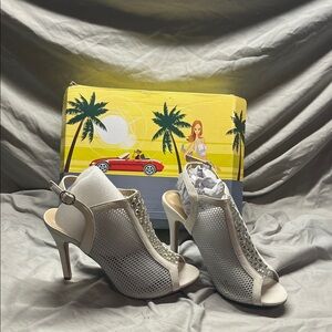 Forever 21 White Mesh Heels with Silver Accents